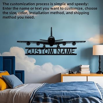 Custom Airplane Metal Wall Art,Monogram Wall Decor,Personalized Pilot Family Name Signs,Customized Name Wall Decor,Flight Attendant Rustic Home Decor,On Air Sign,Vintage Metal Signs
