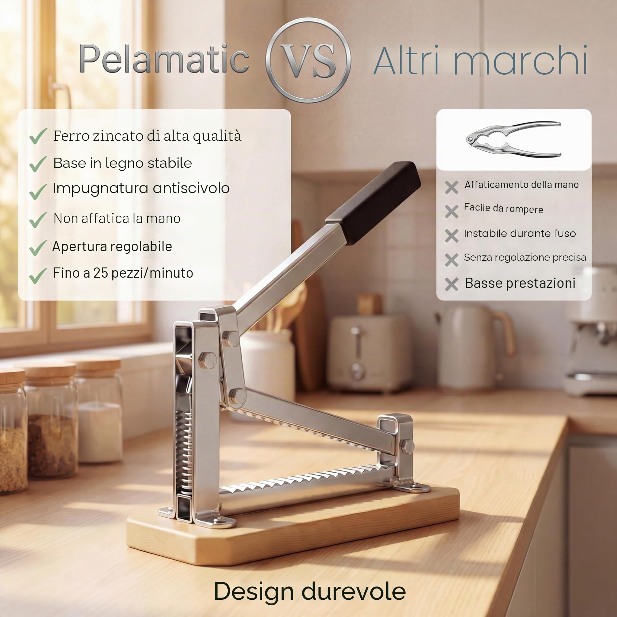 Pelamatic - Schiaccianoci Manuale in Ferro e Legno | Adatto a Noci, Mandorle, Pistacchi | Resistente e Regolabile | Rompi Mandorle | Design Compatto | Eleganza Rustica, Ferro Legno