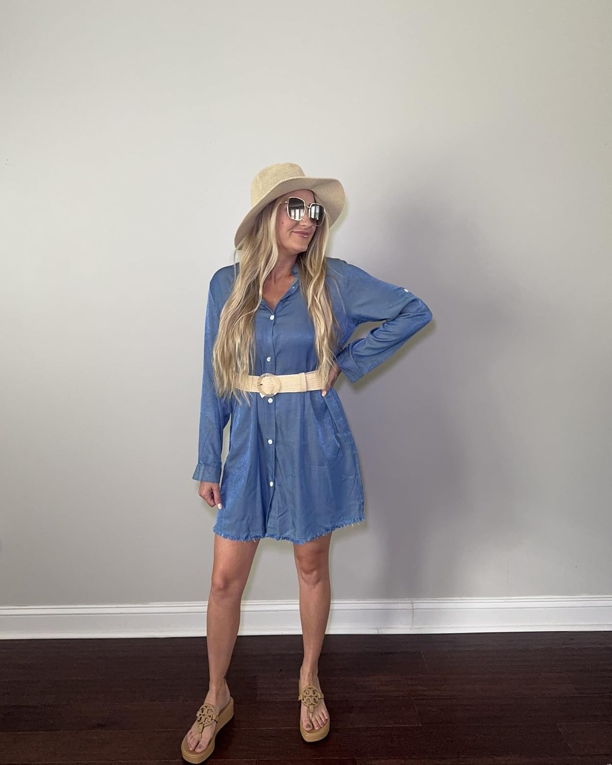 Bsubseach Women Denim Shirt Dress Long Sleeve Button Down Casual Shirt Dresses with Pockets - Image 6