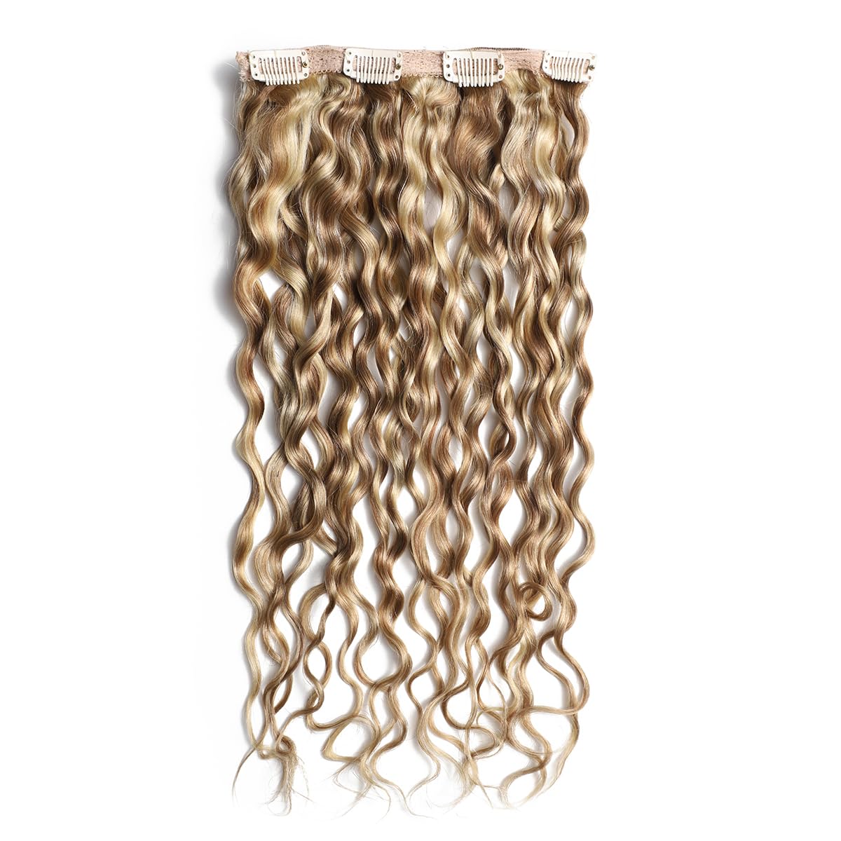 Extensiones de clip 9A de pelo natural rizado grande, con mechas balayage marrón y rubio, extensiones de pelo humano Virgin Remy P8/613# 40cm/16pulg