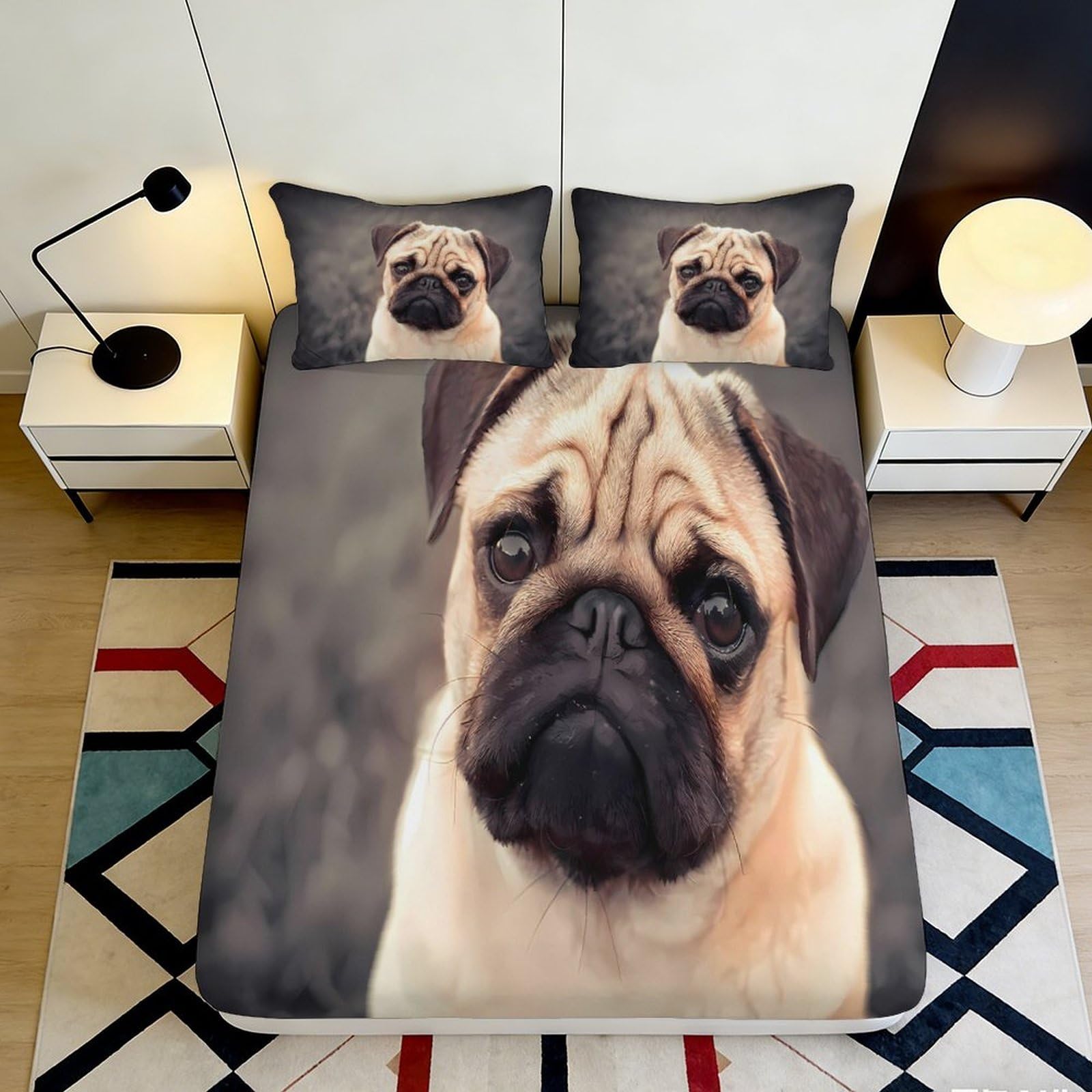 Pnayamiorkfel Style-7 3D Printed Pug Dog Fitted Sheet Microfiber Soft Breathable Cartoon Animal Mattress Cover For Bedroom Guest Room Decor 90X200x25cm