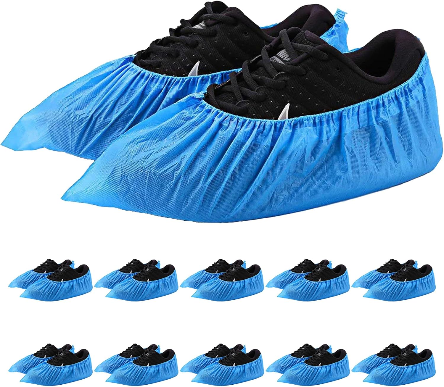 CPE Plastic Anti-Skid Waterproof Disposable Boot Shoe Covers Overshoes Protector Non Slip Rain Medical Laboratory Cleanroom SC04-BLU Blue Bulk (600 Pieces)