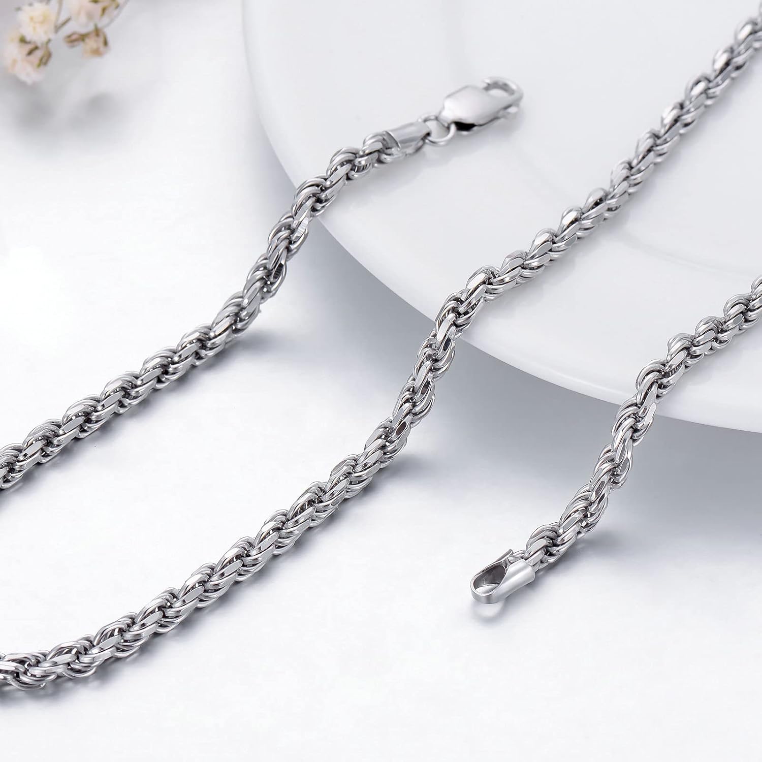 Authentic 925 Sterling Silver Rope Chain for Men & Women Beautiful Diamond-Cut Braided Twist Link Chain Necklace Strong and Aafe, 1.0MM - 4MM, 16-36" Exquisite Jewelry Gifts