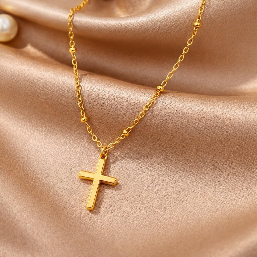 14k Gold Cross Necklace for Women Small Petite Crucifix Gold Chain Necklace