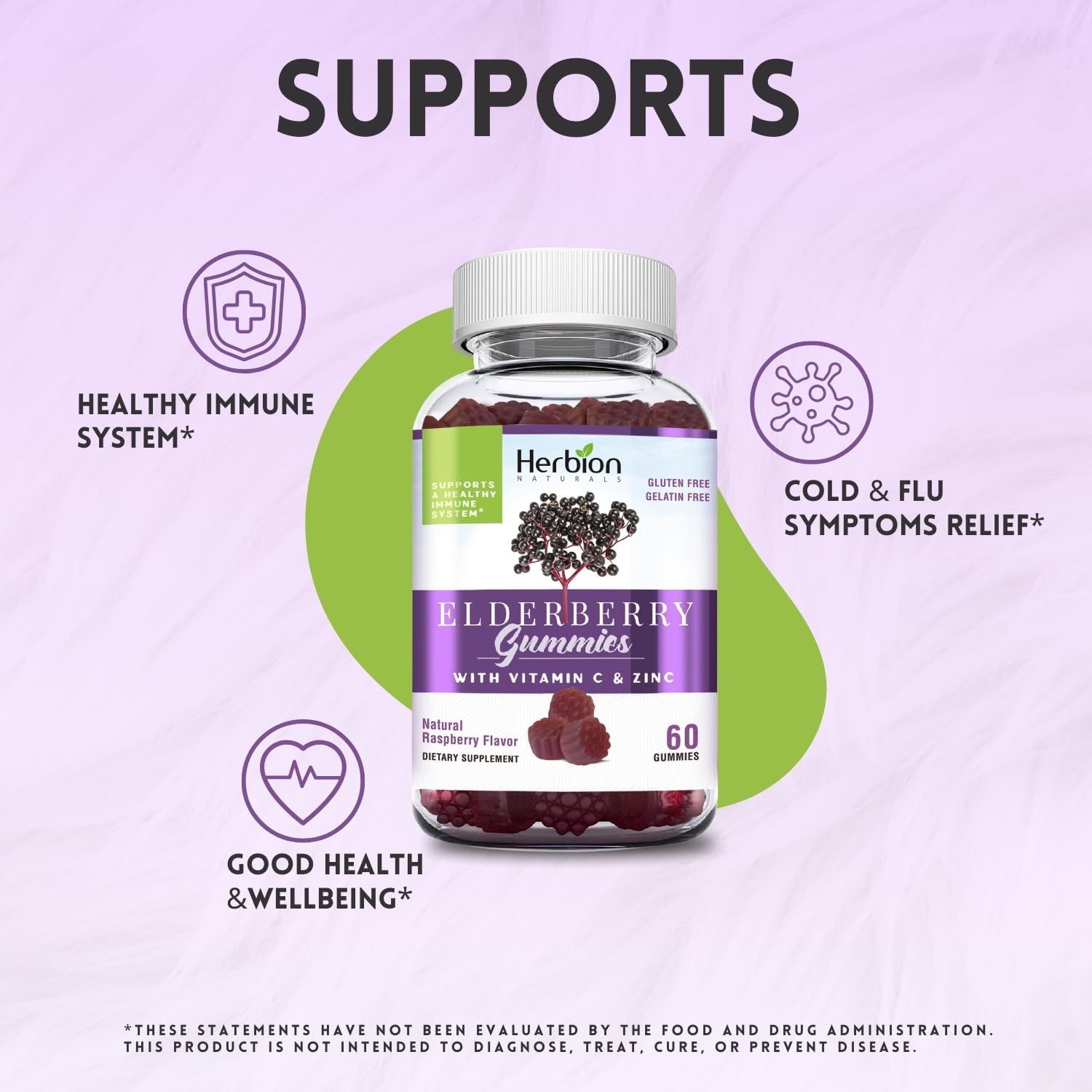 HERBION Elderberry Gummies with Vitamin C & Zinc, Healthy Immune System Support, Gluten-Free & Gelatin-Free, 60 Gummies for Adults & Children 4 Years & Above, Made in USA, Pack of 4