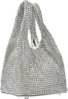 jasuniq Luxury Crystal Evening Bucket Bag Rhinestone Hobo Handbag with Shoulder Chain Rose Gold Silver Price In India