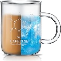 Vista 8 de Hsei Paquete de 4 vasos de cafeína de 16 onzas, taza de molécula de cafeína con asa, vaso graduado, taza de café de vidrio de borosilicato, medición