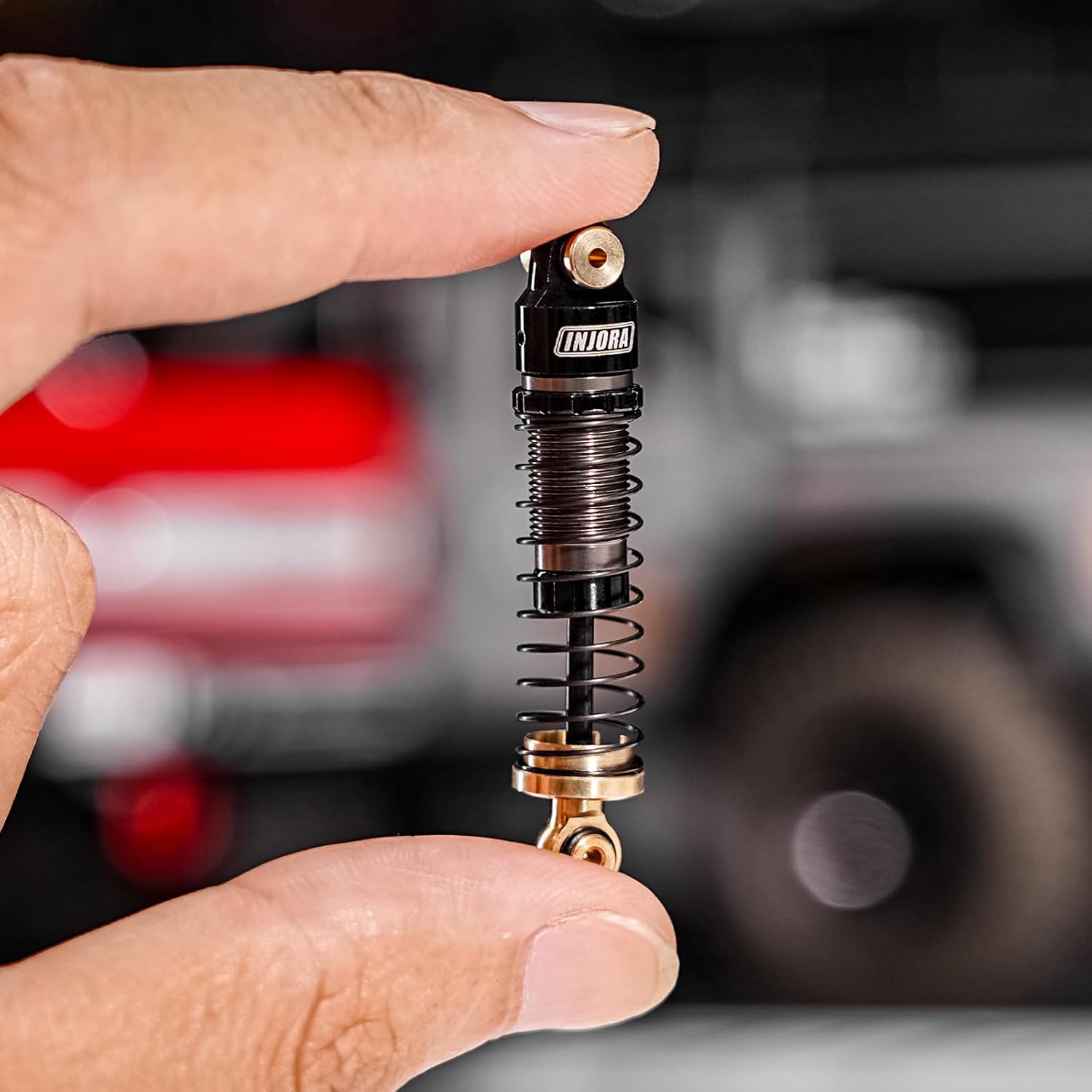 INJORA 40mm Big Bore Oil Shock Absorber for 1/24 SCX24 FCX24M Upgrade, 4.3g/Each(Black Aluminum & Brass)