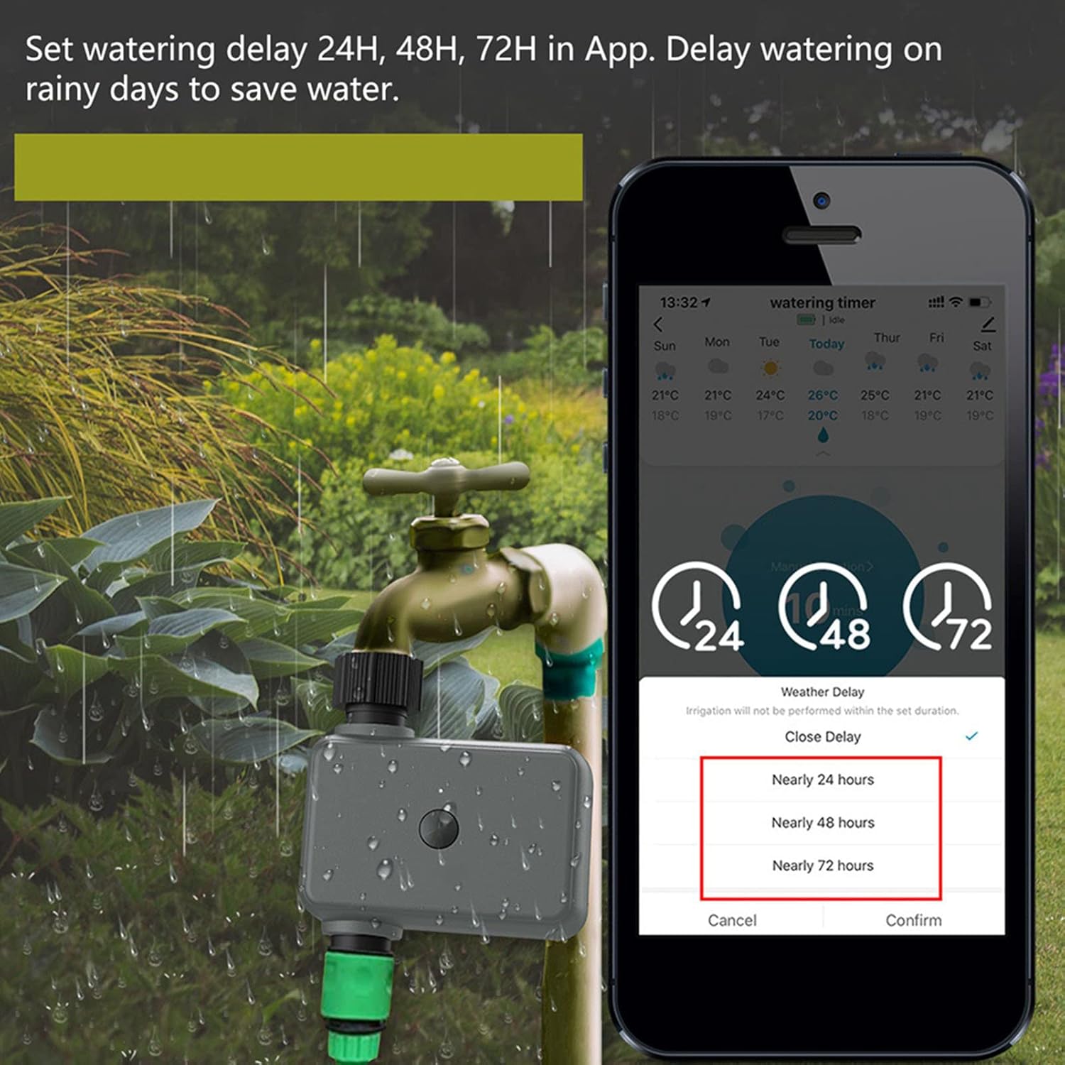 App interface for setting watering delay