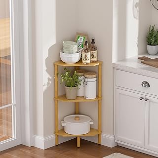 3 Tier Corner Shelf Stand, Bamboo Corner Bookshelf, Corner Bookcase with Open Shelves, Display Stand, Shower Caddy, Plant Shelf Balcony, Storage Organizer Shelves for Bathroom, Kitchen, Bedroom