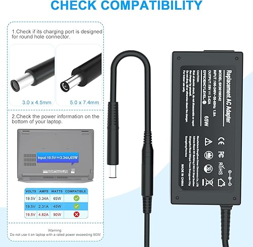 Miniatura 2 de Cargador de portátil de 65 W para Dell Latitude 13 3301 3310 3390 14 3400 3410 3420 3490 15 3500 3510 3520 3590 Vostro 13 5301 5390 1 14 5 401 5402