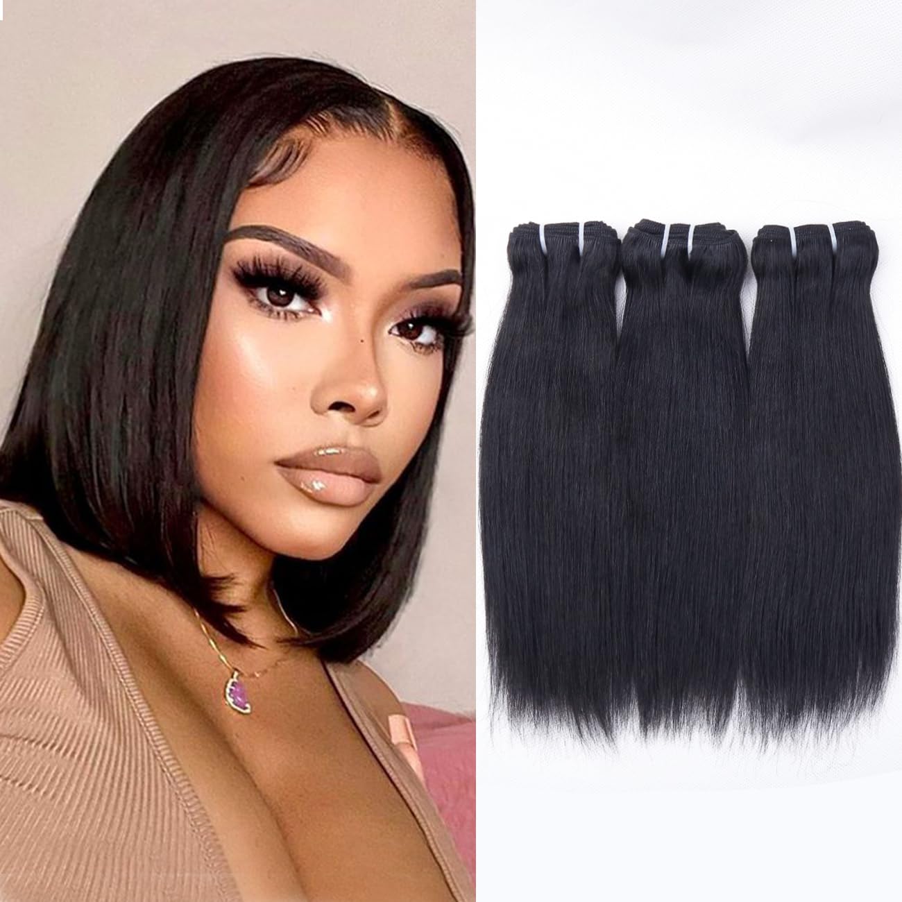 Human Hair Bundles 10 Inch 12A Straight 3 Bundles Human Hair Short 100% Unprocessed Virgin Brazilian Hair Weave Natural Black Deals for Women (10 10 10