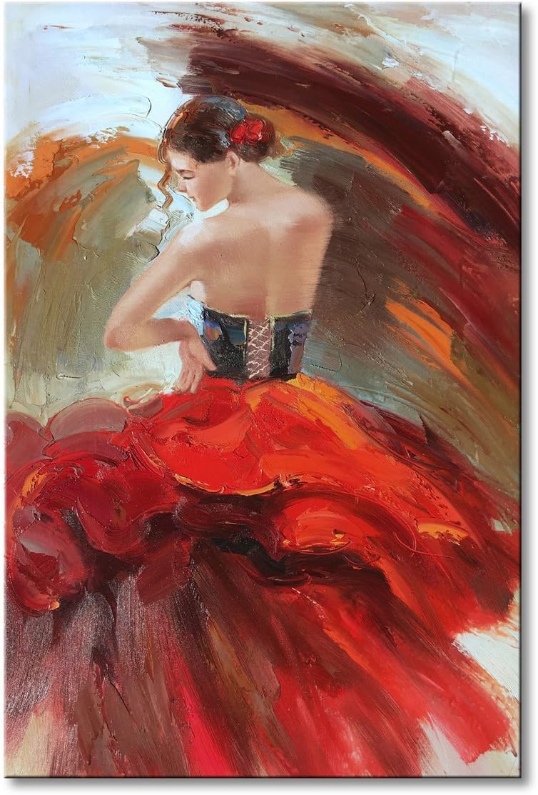 Hand Painted Oil Painting On Canvas Flamenco Dancer with Red Skirt Impression Woman Abstract Wall Art Decor