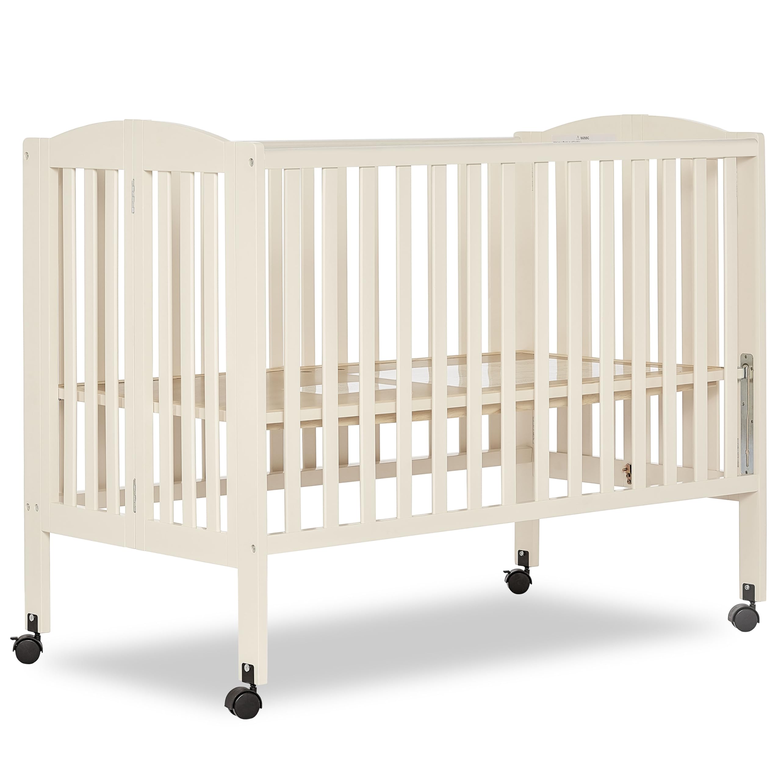 Dream On Me Full-Size 2-in-1 Folding Baby Crib in French White, GreenGuard Gold & JPMA, Portable, Patented Quick Folding System, Strong Wheels, 2