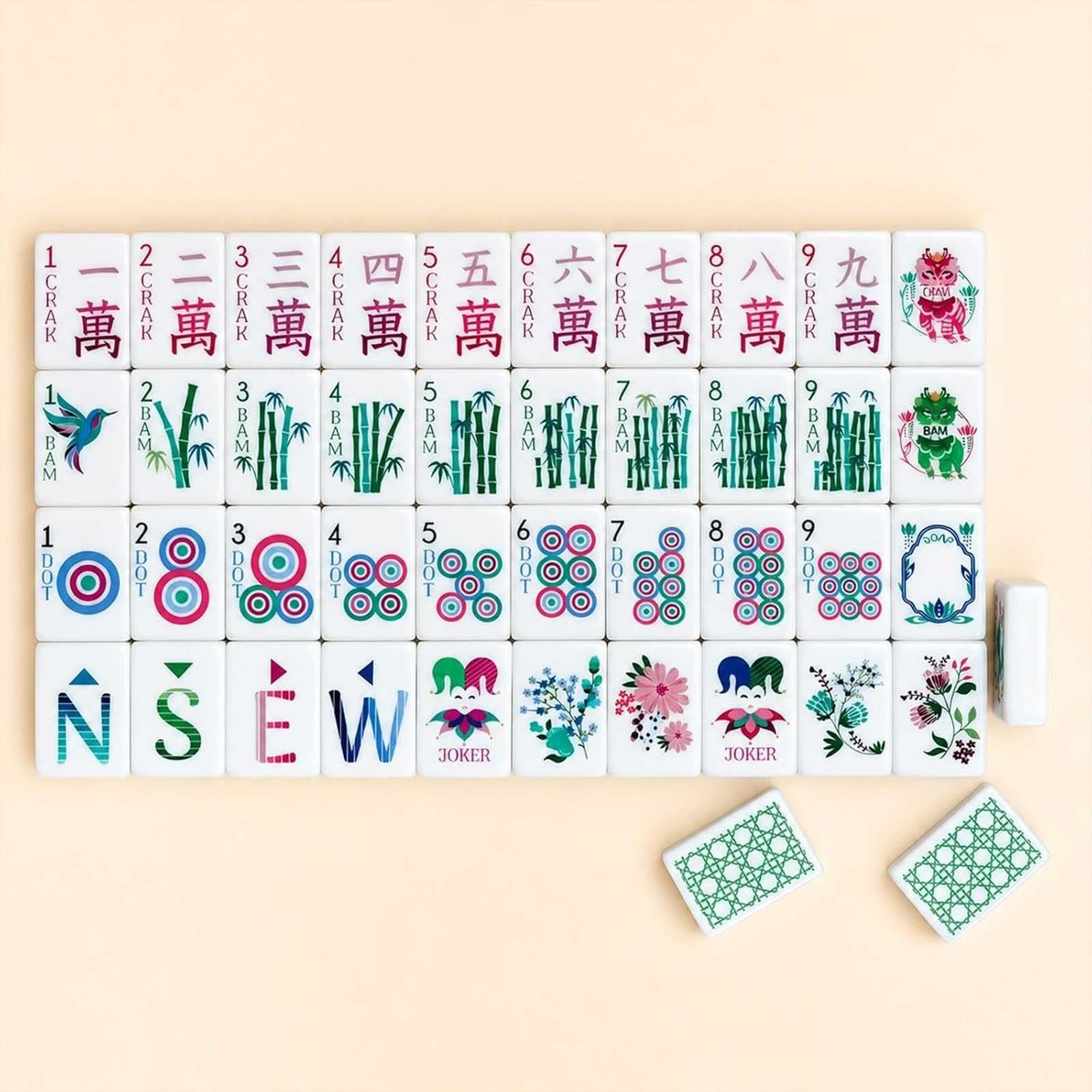 Mahjong acrilico set 160 tessere - gioco da viaggio americano con borsa dadi e guida in faesite(Green lines)