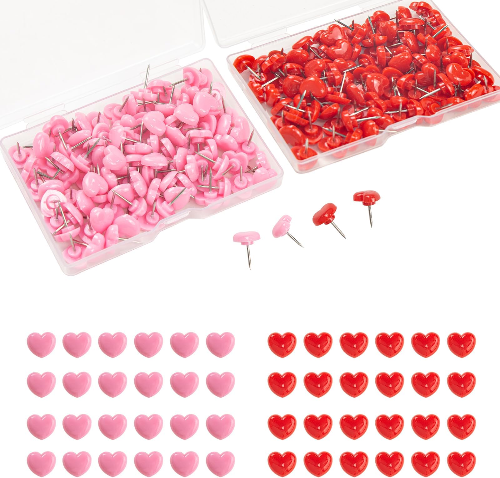 200pcs Push Pins for Cork Board,Tacks and Push Pins with Number,Map Pins Photo Thumb Tacks for Office School Wall Bulletin Board(Red+Pink)