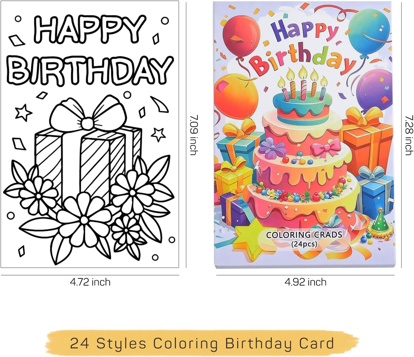 Birthday Coloring Cards - 24 Unique Blank Greeting Card Set with Cakes, Flowers & Gifts | DIY Art Craft for Kids, Adults | Holiday Gift Ideas for Mom, Friends | Thank You & Greeting Card Collection - Image 4