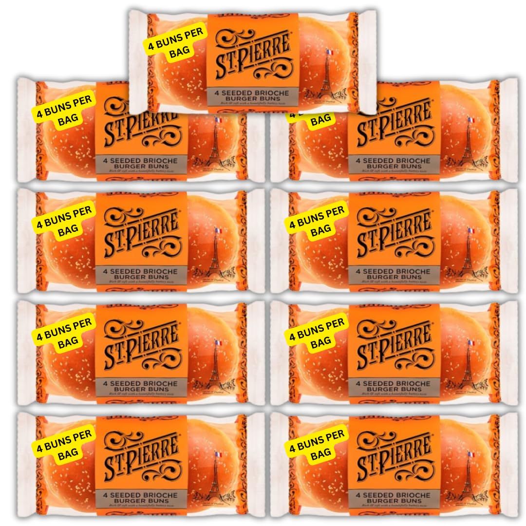 Seeded Brioche Burger Buns Baps St Pierres (Full Box - 9 Packs of 4 (36 buns))