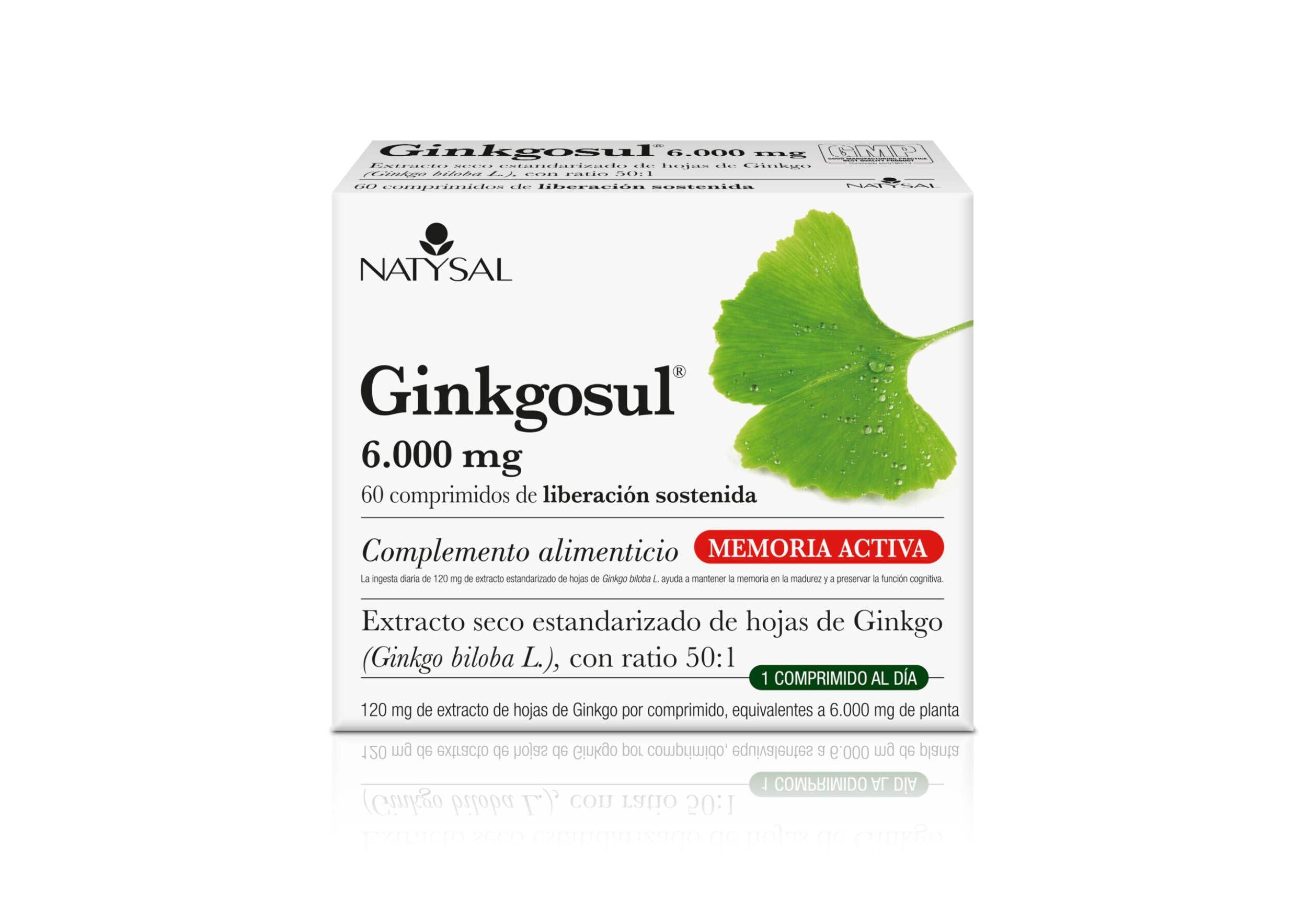 NATYSAL - GINKGOSUL 6.000 mg | 60 cápsulas de liberación sostenida | Extracto Vegano de Ginkgo Biloba | Mejorar la memoria | Mejorar la circulación