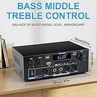 Vista 7 de Romica AK55 Stereo Audio Amplifier, 2 Channel 500W Bluetooth 5.0 Home Theater Power Amplifier with FM, Echo, AUX, USB, SD, MIC, Optical & Coaxial