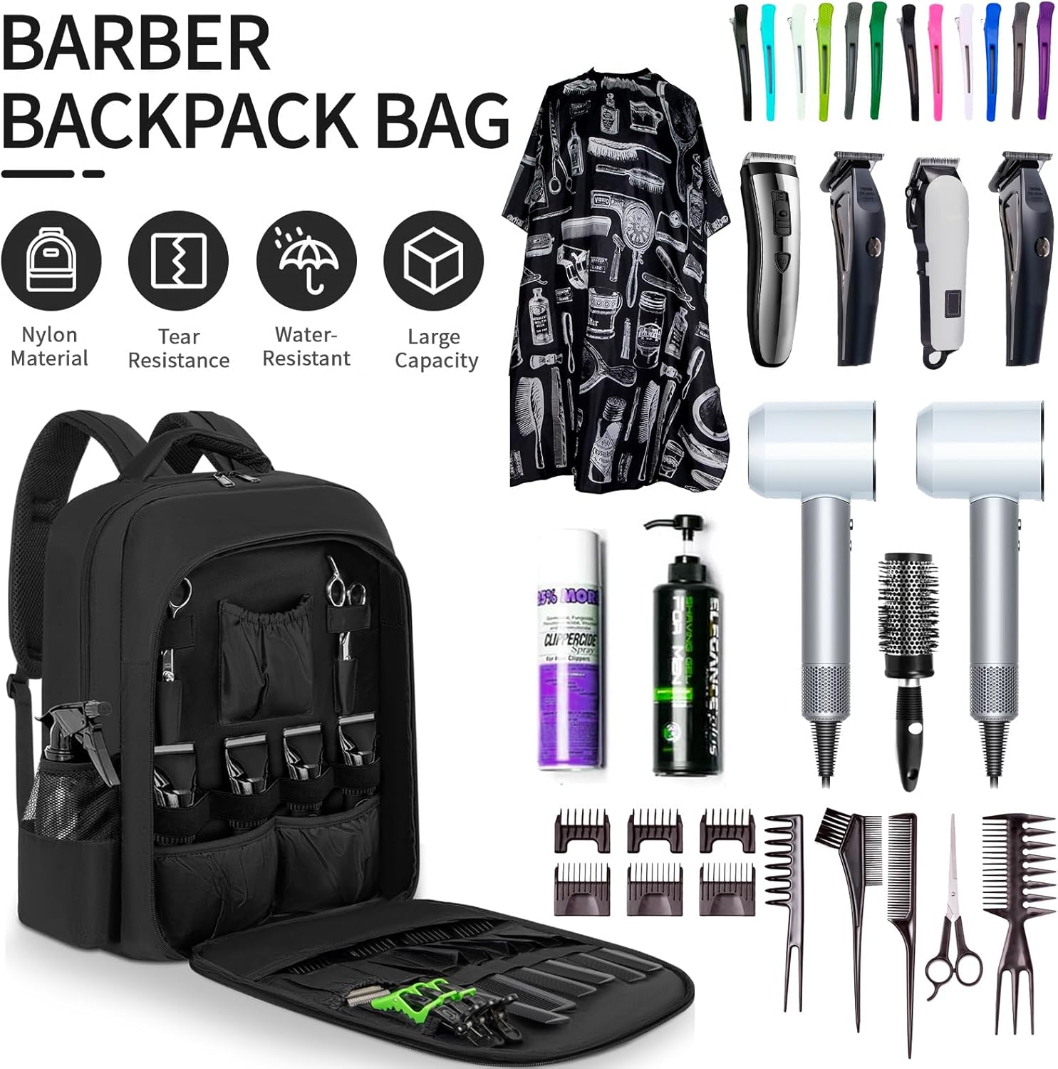 TORIBIO Barber Supplies Bag Backpack for Clippers and Supplies,Portable Barber Clipper Bags for Men,Large Hairstylist Travel Bag for Tools