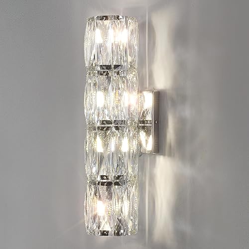 LOSNEOLAZ Crystal Wall Sconces Indoor, Modern LED Sconces Wall Lighting Fixtures Indoor Gold Wall Mounted Lamp for Bedroom Living Room Hallway