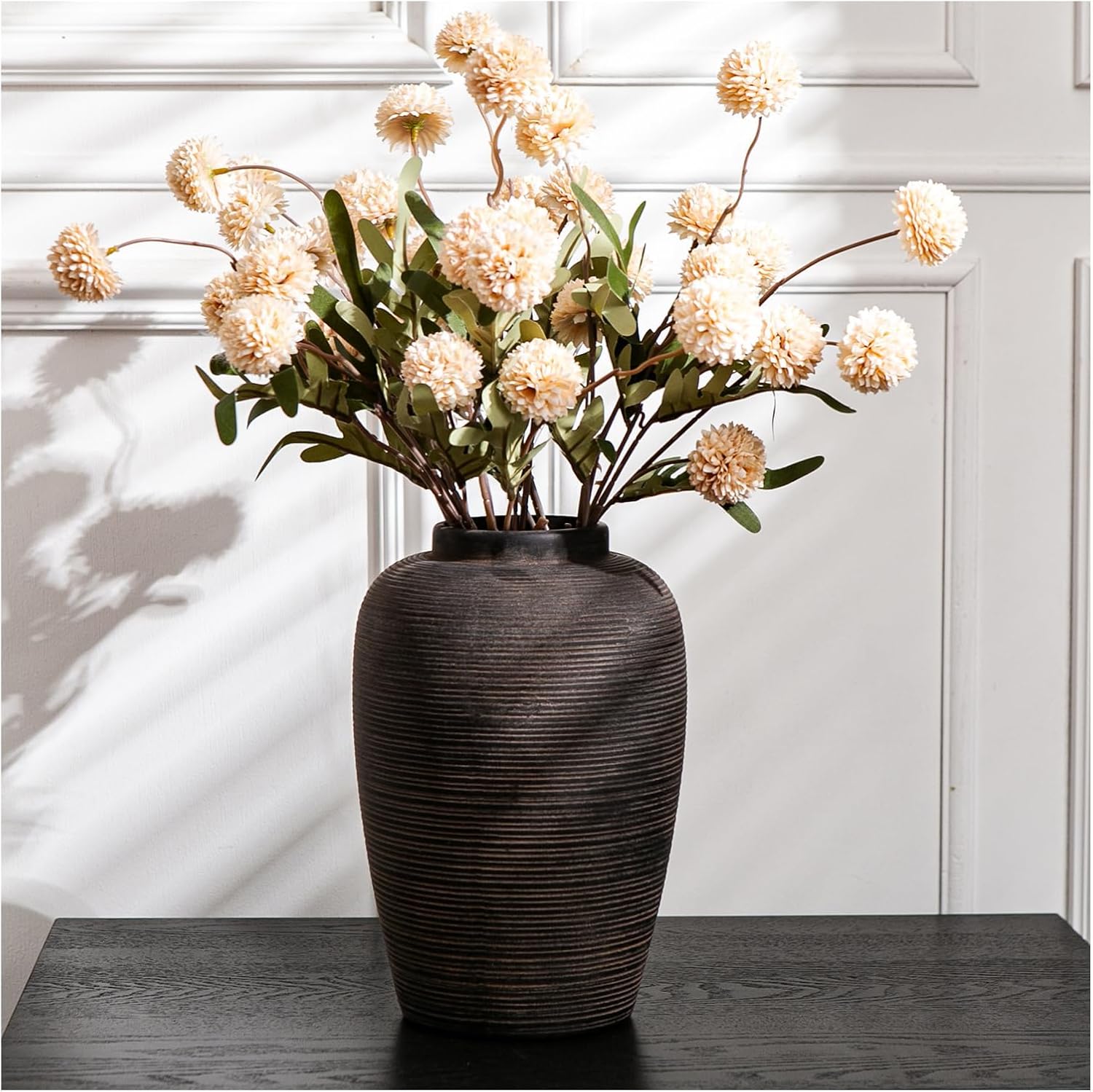 Large Ceramic vase Retro Pastoral Style Home Decoration vase for Artificial Flowers, Green Plants Table Center Decoration Tall