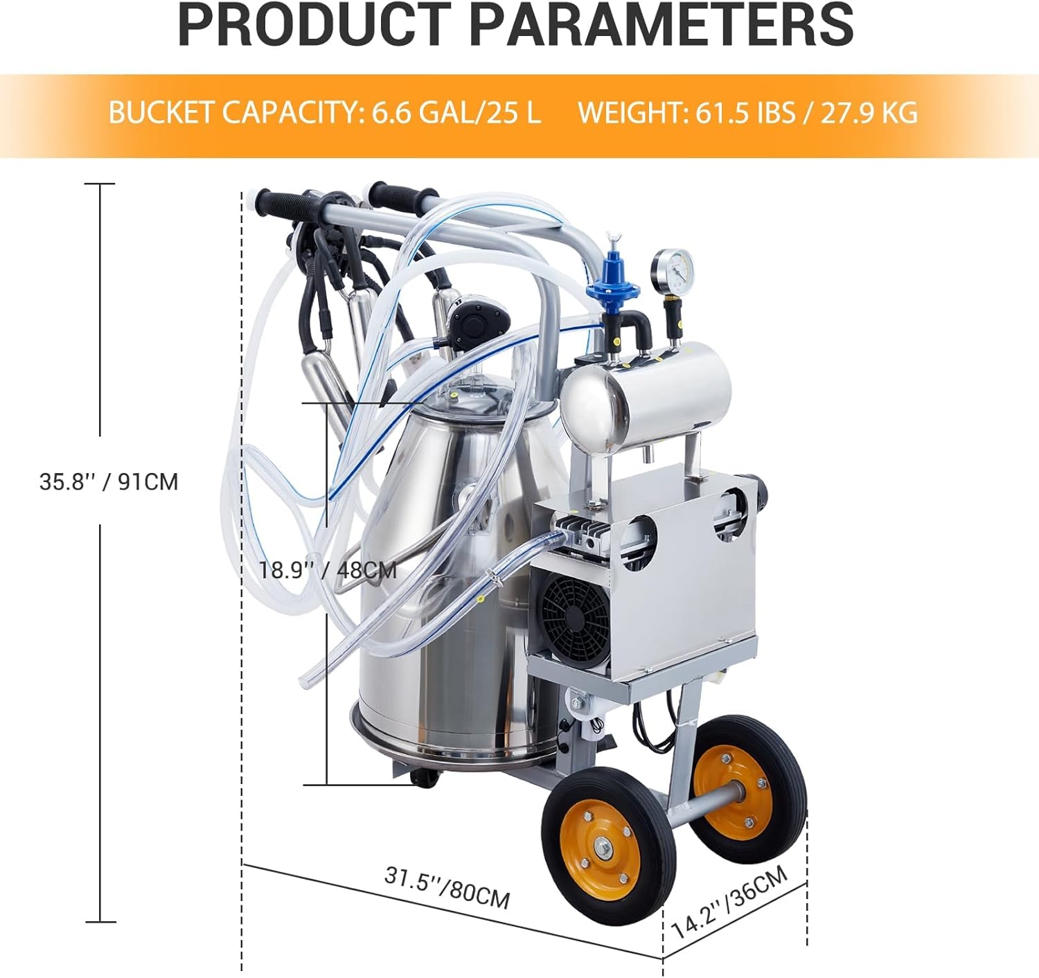 Product dimensions and weight for the GarveeLife Milking Machine.