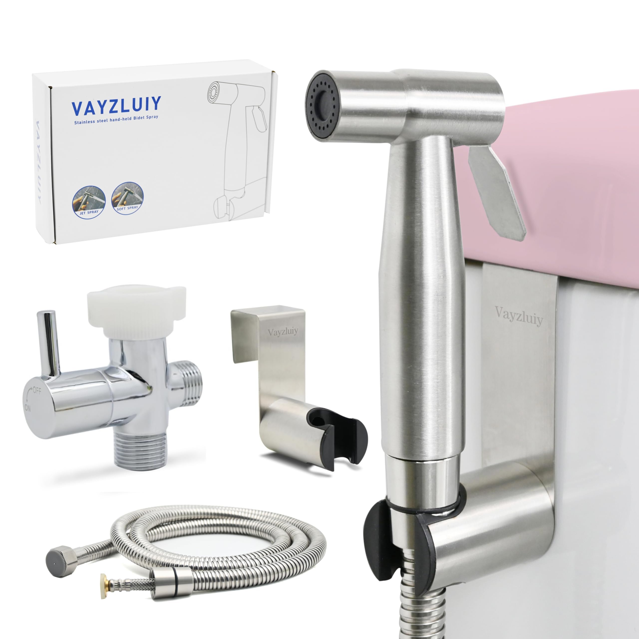 Handheld Toilet Bidet Sprayer for Toilet-Adjustable Water Pressure Control with Bidet Hose for Feminine Wash, Stainless Steel Brushed Nickel Cloth Diaper for Baby Wash (Stainless Steel, 1)