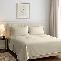 Vista 9 de Carressa Linen Juego de sábanas 100% algodón egipcio, sábanas de lujo de 1200 hilos de algodón egipcio tamaño Queen (4 piezas, beige), suave como