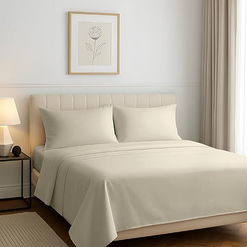 Carressa Linen Juego de Sábanas de Algodón Egipcio 100% Tamaño King - Sábanas de Algodón Egipcio de Lujo de 1200 Hilos Tamaño King, Bolsillo