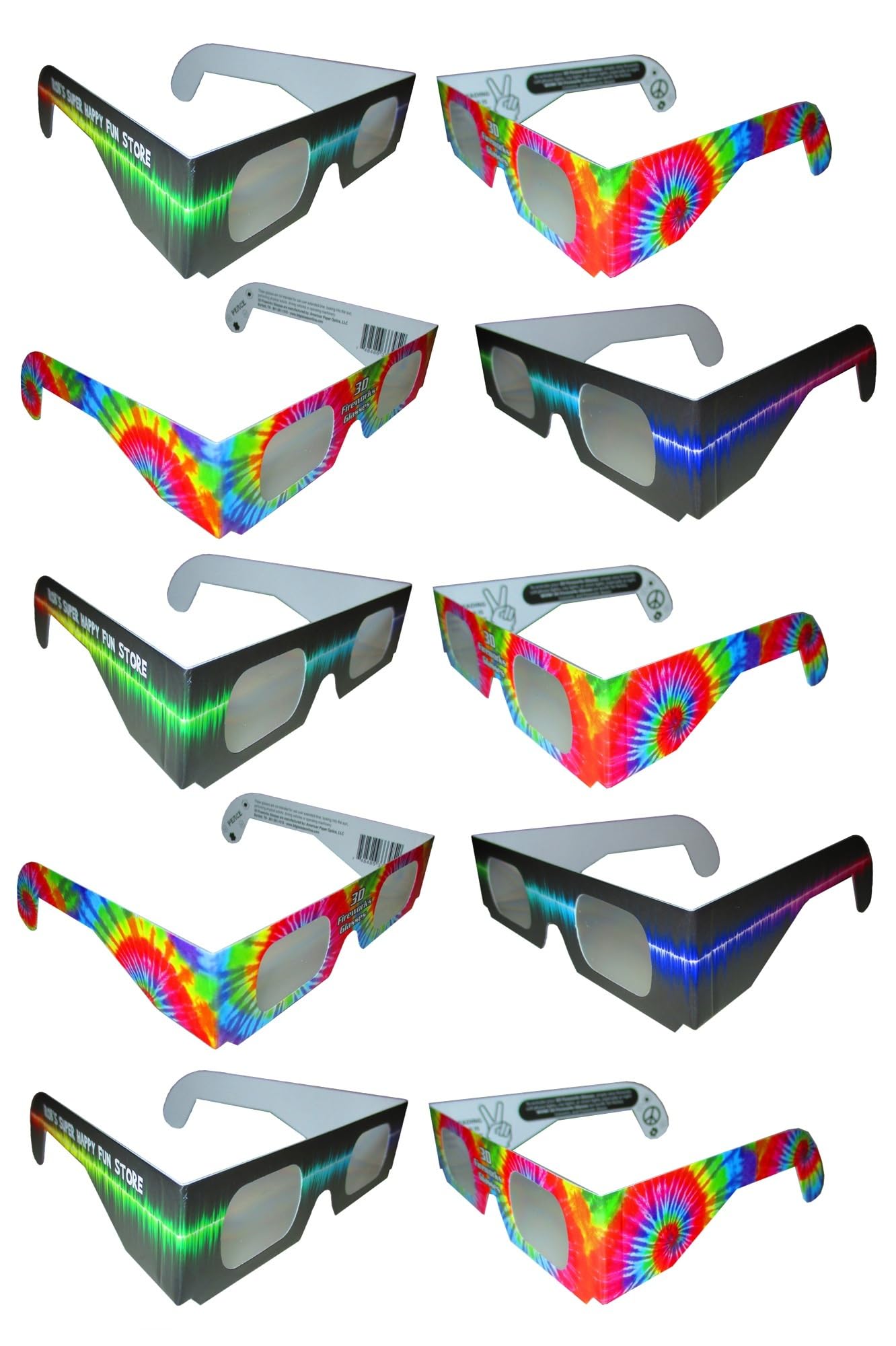 Rob's Super Happy Fun Store Fireworks Diffaction Glasses - Rave Waves and Trippy Tie Dye Frames - 10 Glasses