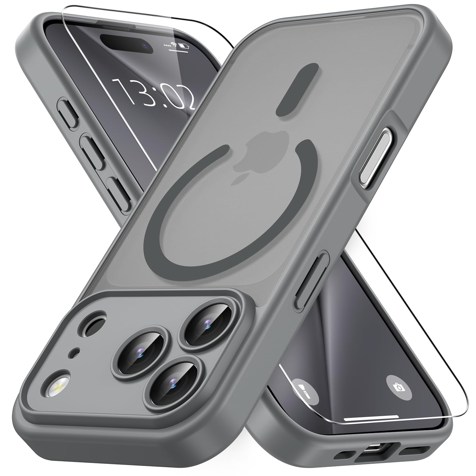 Vansdon Magnetisch für iPhone 17 Pro Max Hülle mit 1 Schutzglas, Kompatibel mit Magsafe, Fallschutz nach Militärstandard, Transluzente Matt Rückseite Stoßfeste Handyhülle-Titangrau