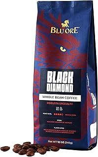 Blu Ore Black Diamond Robusta Specialty Coffee Beans - Single Origin, Bold Aromatic Espresso Beans with Hints of Walnut, Peanut, Caramel, Brown Sugar - Medium Dark Roast Coffee