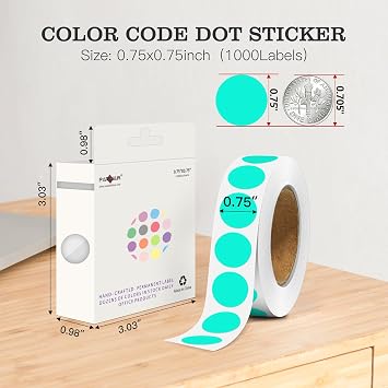 3/4 Round Circle Labels 1000 Pack Aqua Colored Dot Stickers per Dispenser