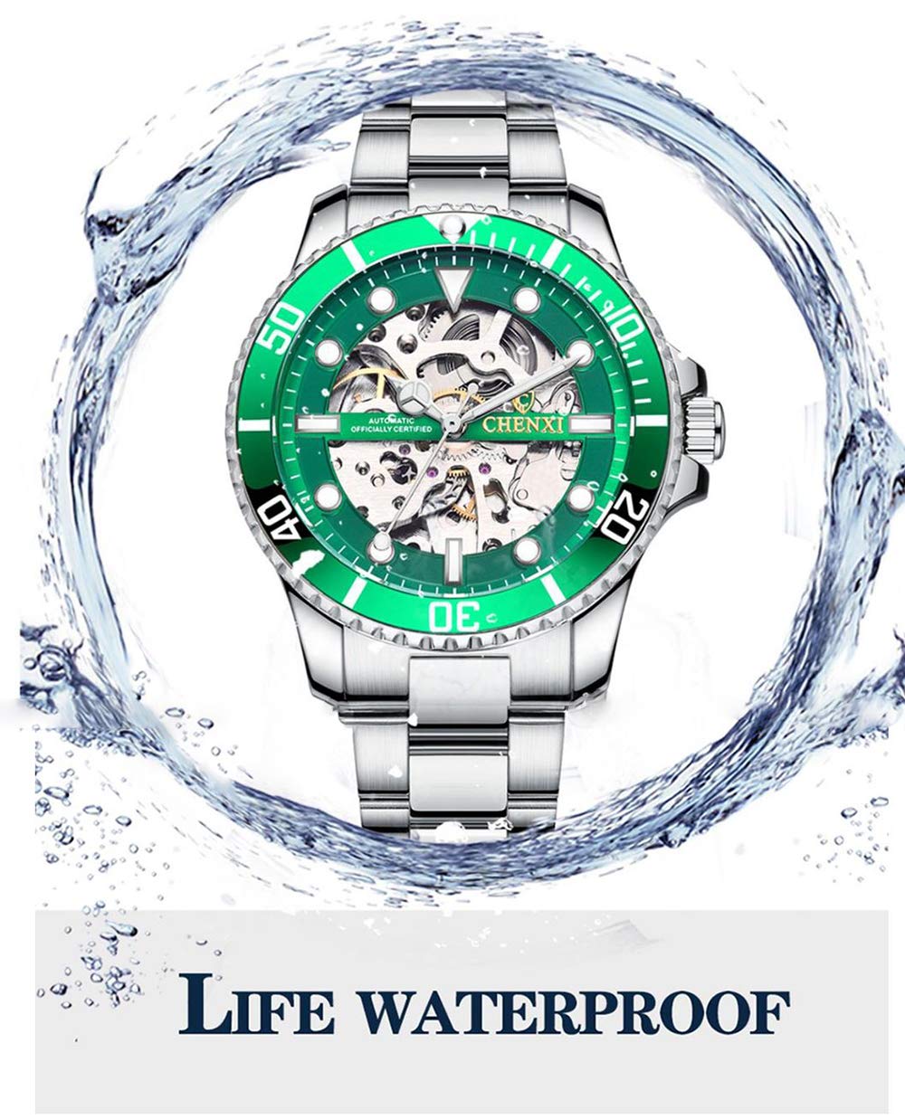 MASTOP Orologio da polso analogico da uomo, di lusso, meccanico, a carica automatica, in acciaio inox, classico, da lavoro, impermeabile