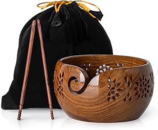 Inanosa Large Wooden Yarn Bowl 7x4 Inches - Cute Wood Bowl/Holder for Knitting & Crocheting Lovers from Craft Supplier Brand INANOSA - Gift Ideas for Christmas and Mother's Day - Brown 1