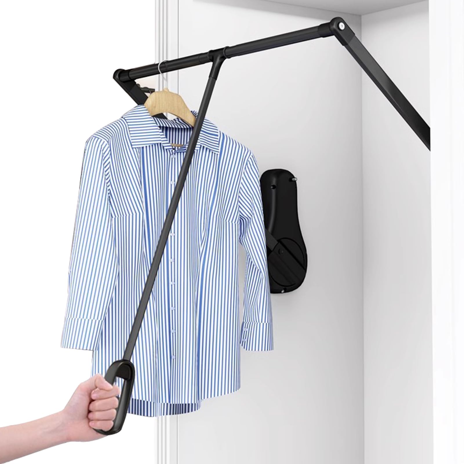 View 1 of ***FACTORY SEALED***XNKLMYT Pull Down Closet Rod, Black, 33.4"-45.3" Adjustable