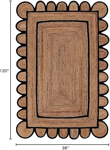 Miniatura 3 de Alfombra bohemia de yute con patrón festoneado (verde, 2'6"x8')