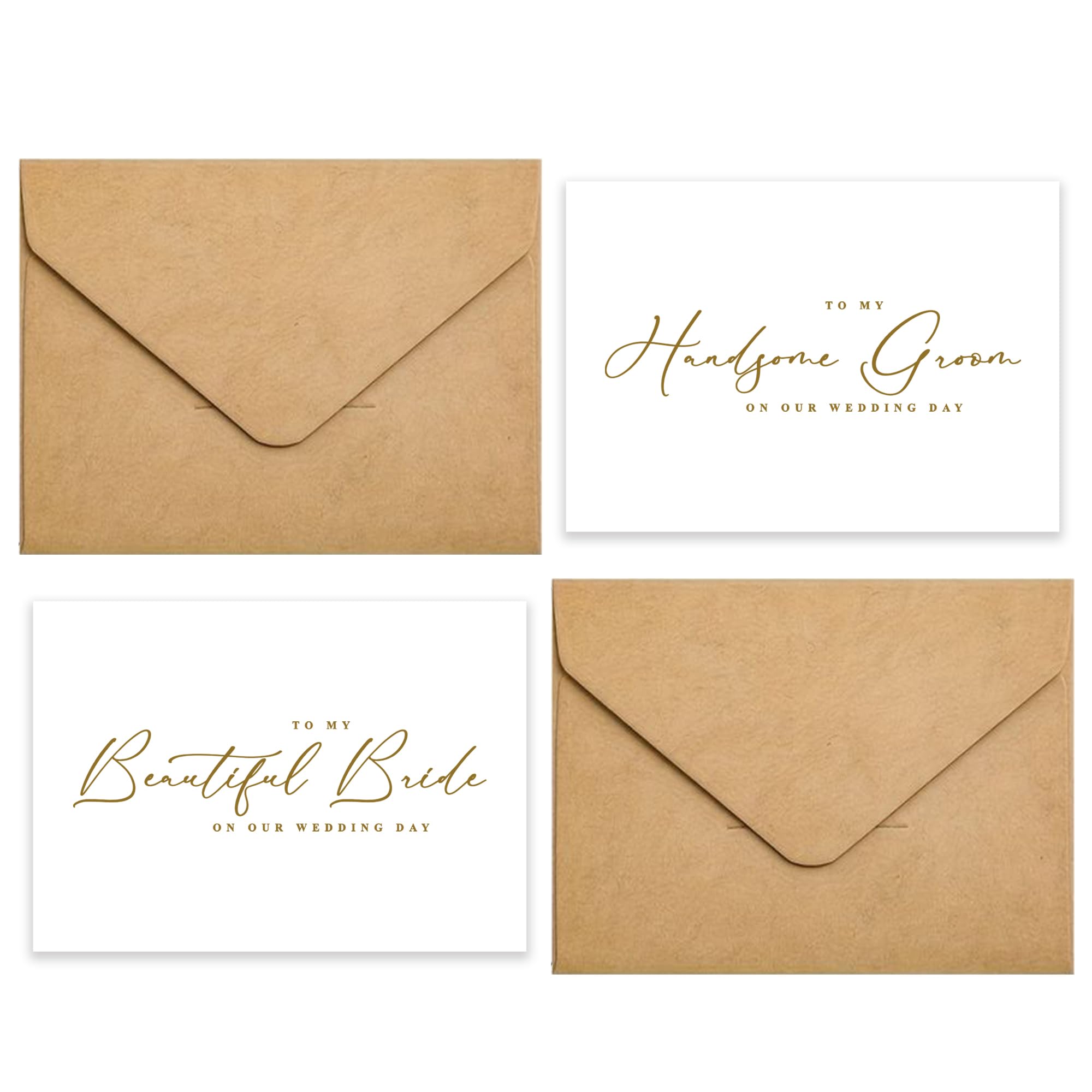 PartyGifts&beyond To My Handsome Groom on Our Wedding Day Card & To My Beautiful Bride on Our Wedding Day Card, 2 Pcs Wedding Letter Gift for Husband