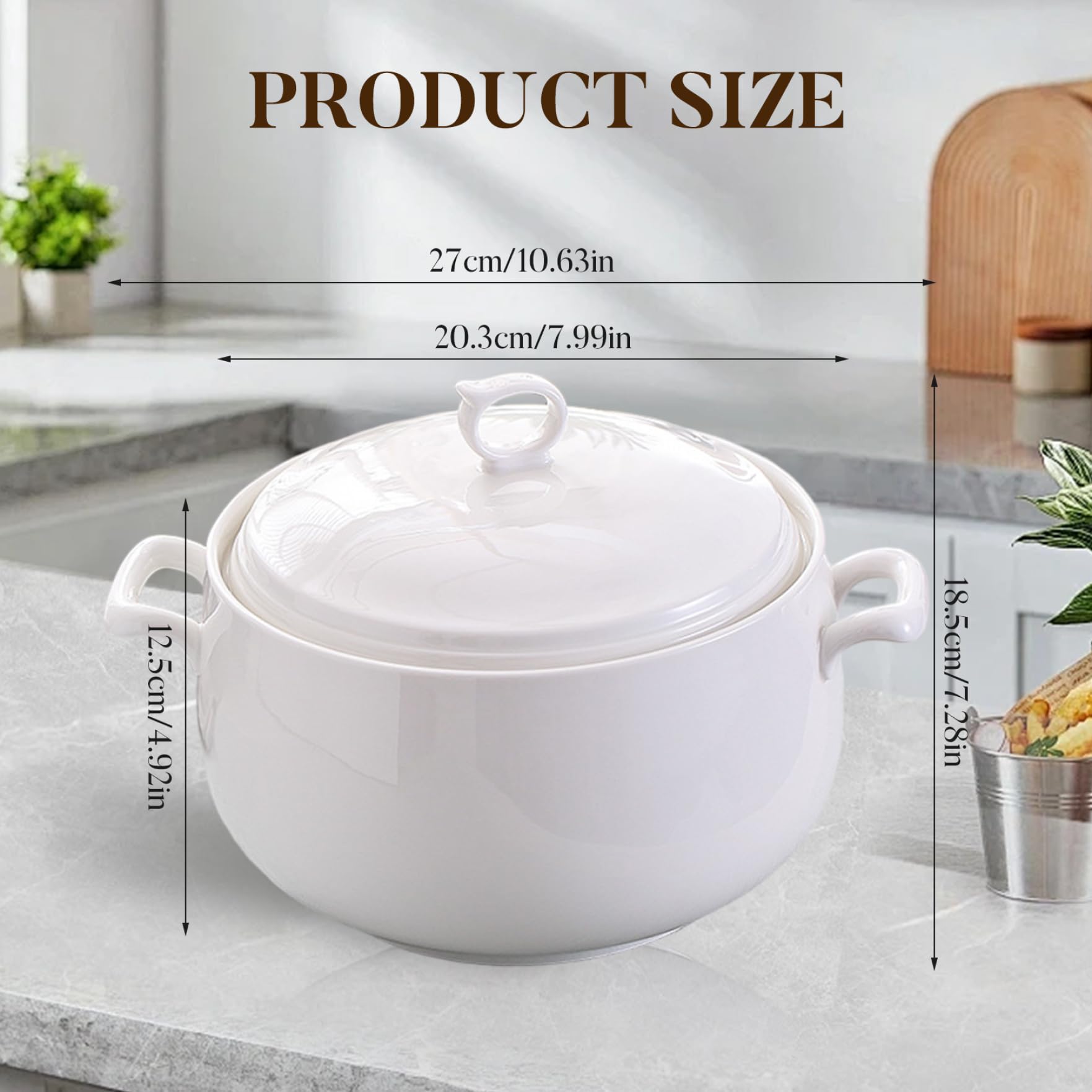 Soup Tureen 3000 ml en céramique, bol de service rond avec couvercle, micro-ondes en toute sécurité pour le restaurant, la maison, résistant à la chaleur