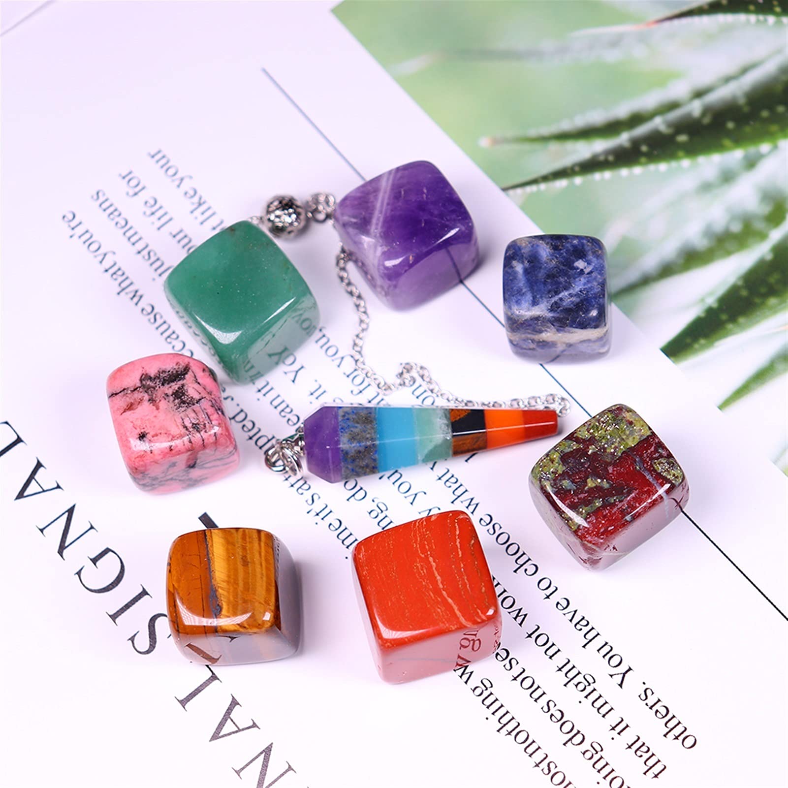 Natürlicher Quarz Chakren Fossen Block Kies Geschenk Holzkiste Kristall Pendel Meditation Edelstein (Color : Multi Colored)