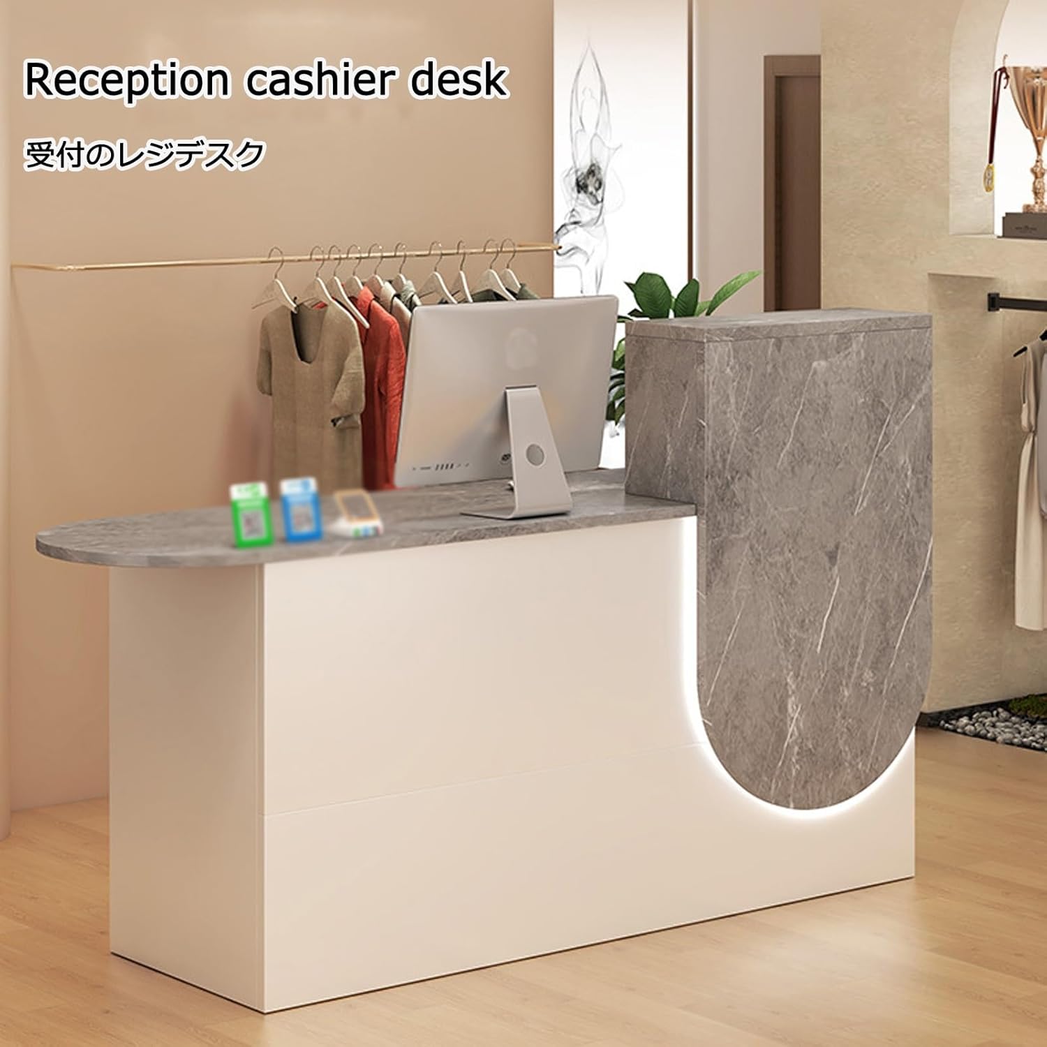 Modern Office Reception Desk - 120CM Front Counter with Rounded Corners, Durable Wear-Resistant Material, Stable Load-Bearing, Warm White Finish for Professional Spaces