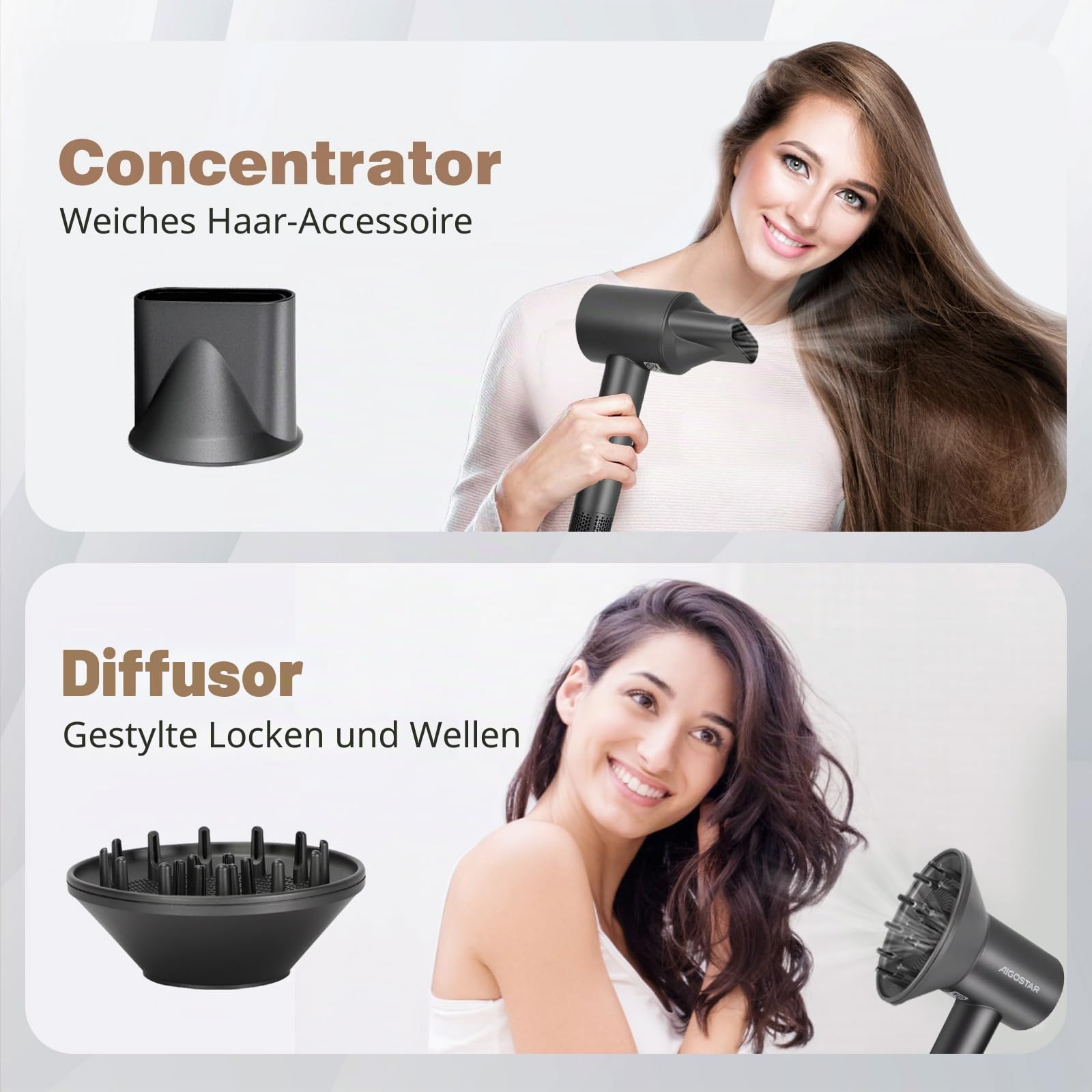 Aigostar Haartrockner, 110.000 U/min, 65 m/s Professioneller Hochgeschwindigkeits Föhn mit 200 Millionen negativen Ionen für schnelles Trocknen, 55dB Leise Fön mit Magnetischem Düse & Diffusor