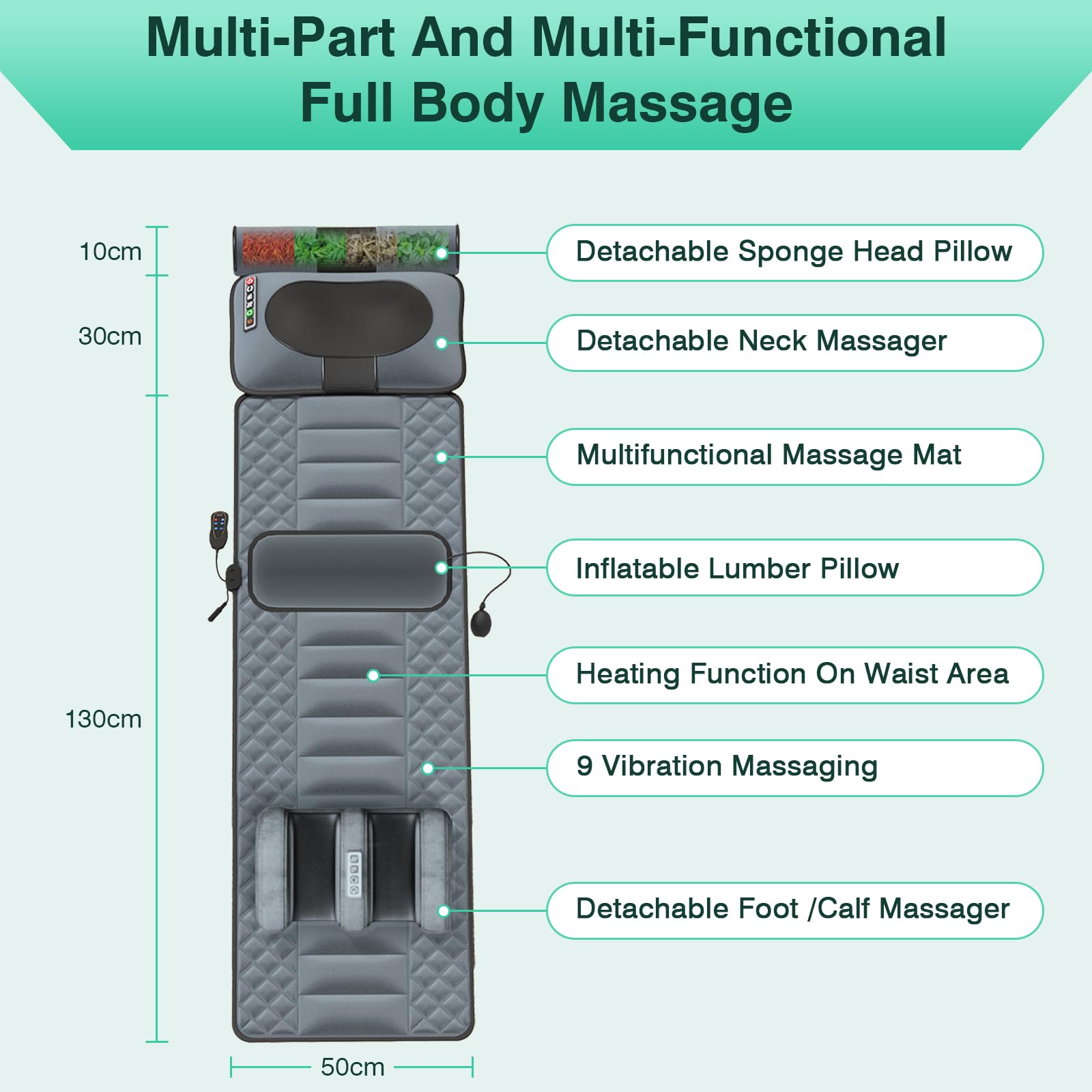 Ganzkörpermassagematte mit Wärme, Massagematte Elektrisch, Rückenmassage-Pad, Lendenwirbeltraktion & Entspannung, 9 Massagemodi und 9 Geschwindigkeitsmodi Nacken und Schulter-Rückenmassagegerät