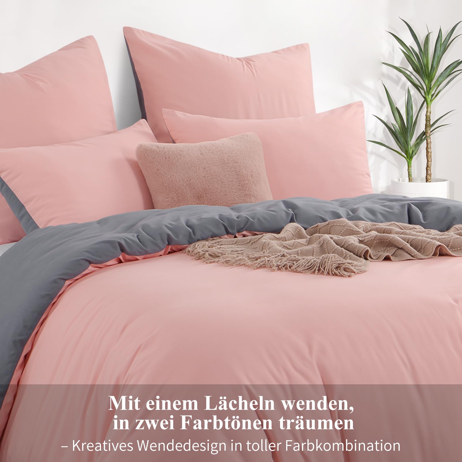 Aisbo Beddengoedset, 3-delig, 220 x 240 cm, zwart, omkeerbaar, met ritssluiting, tweekleurig dekbedovertrek van zachte microvezel met kussenslopen, zwart en lichtgrijs