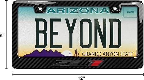 Miniatura 9 de Para Chevrolet Camaro ZL1 en 3D gris oscuro sobre fibra de carbono real, marco de placa de plástico ABS con licencia oficial