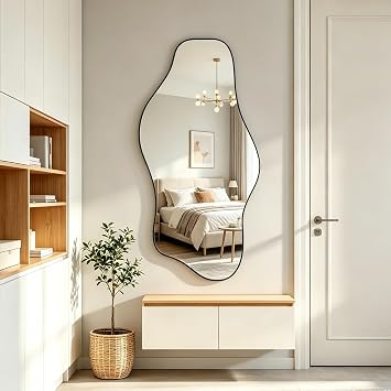 47"x24" Irregular Wall Mirror, Black Asymmetrical Frameless