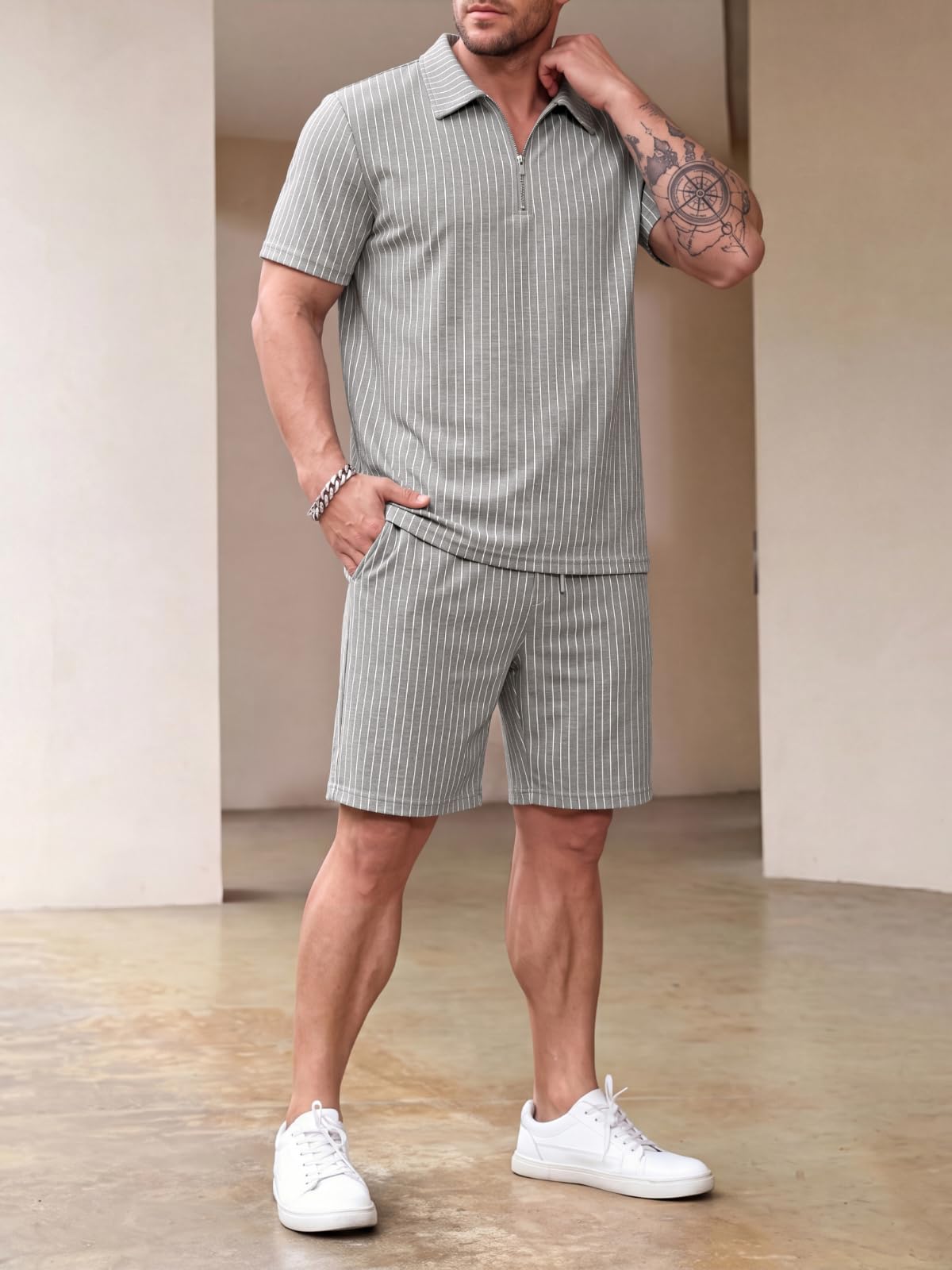 Heyfanee Sommer Outfit Herren 2-Teiler Set Zweiteiler Kurze Hose Männer