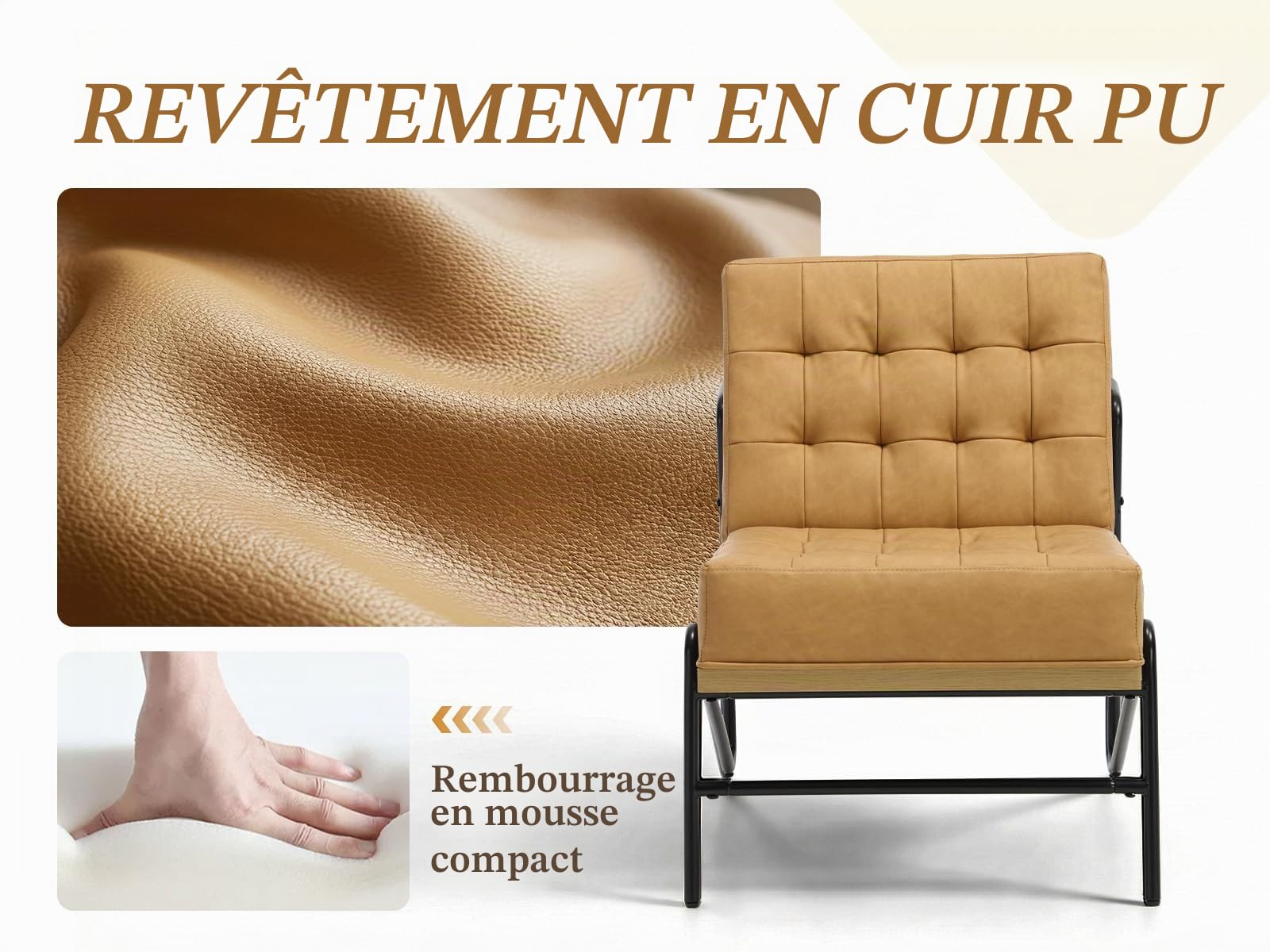 chairus Fauteuil Scandinave Cuir PU Chaise de Chambre Confortable, Marron